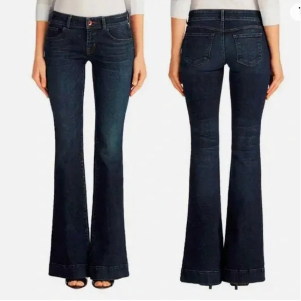 J Brand "Lovestory" Low-Rise Flare Jeans In Dark Indigo - Size 28s